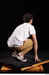 Whole Body Man White Shirt Trousers Slim Kneeling Studio photo references